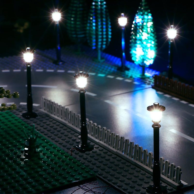 TEDDOO Store 15 City Street Light DIY LED Lighting Kit (10 in 1 USB Power Supply) Small Particle Building Block Lamp Compatible with Lego Building Blocks 2039 11062(Black Column White Light) - Image 2